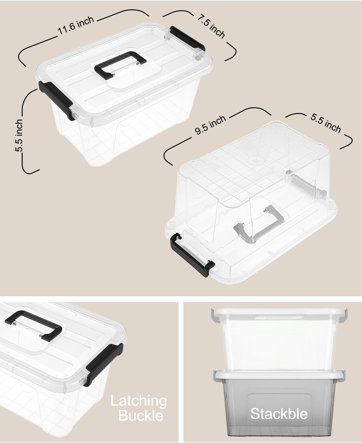 Clear Storage Bins with Lids, 7 Qt, 6 Pack
