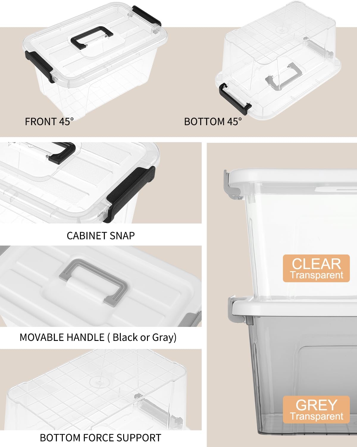 Clear Storage Bins with Lids, 7 Qt, 6 Pack