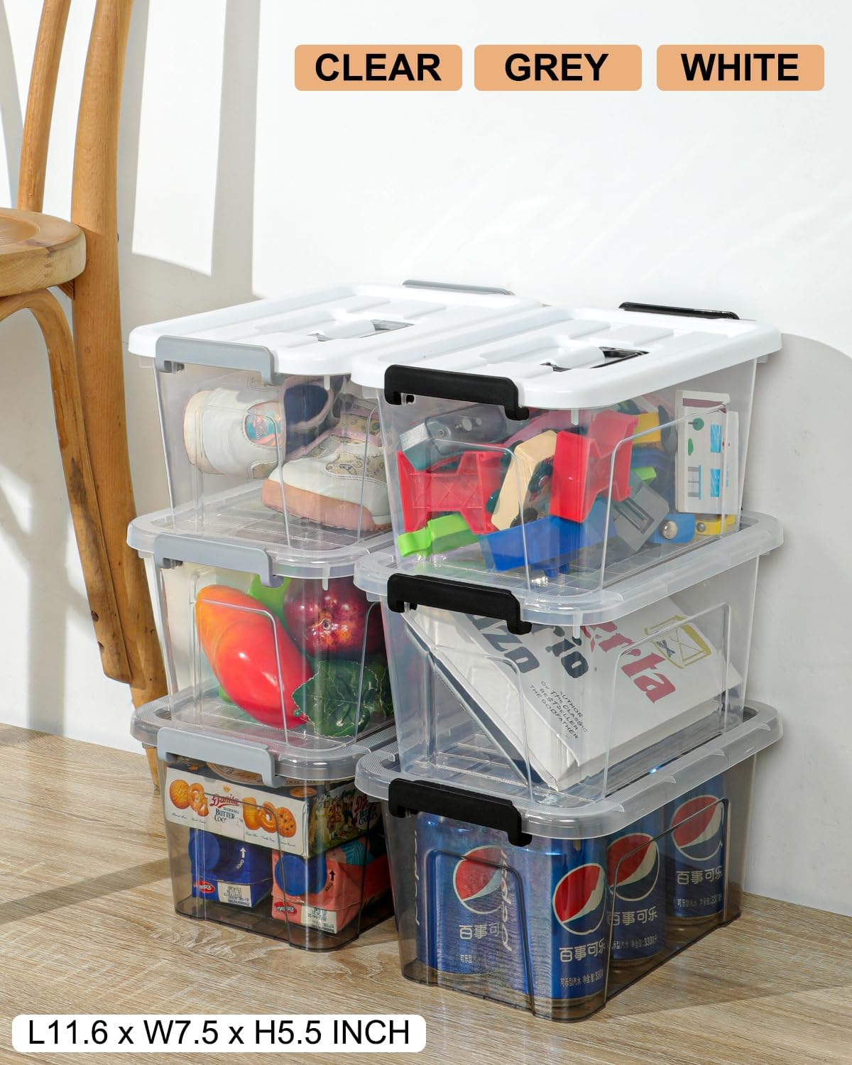 Clear Storage Bins with Lids, 7 Qt, 6 Pack