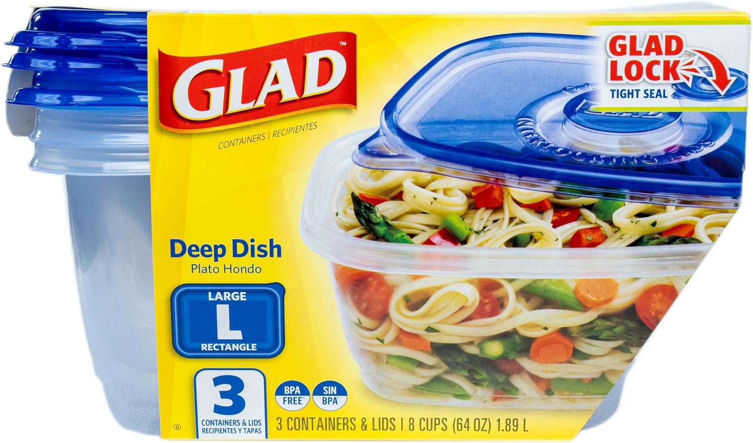 Deep-Dish Containers, 64 oz, 3 Count
