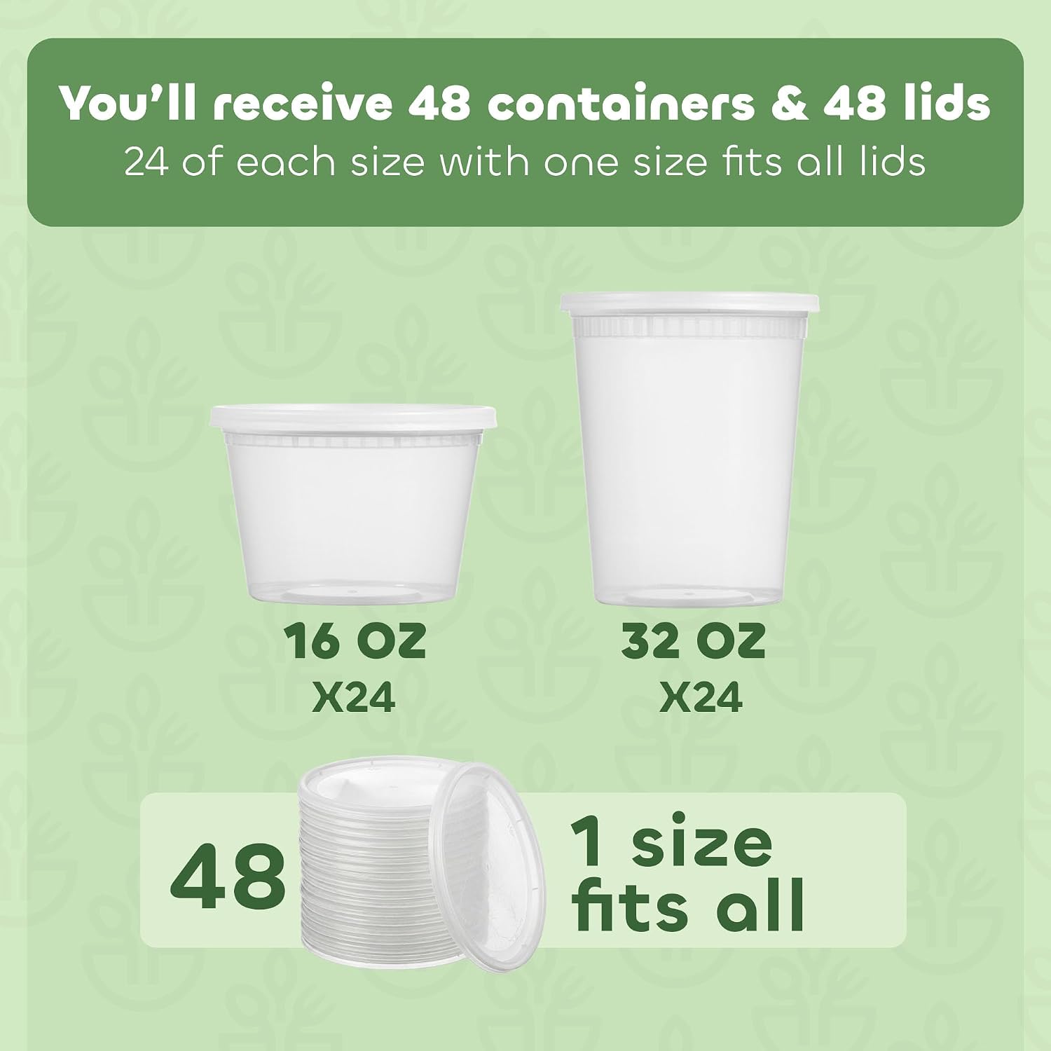 Deli Containers with Lids, 16 oz and 32 oz, 48 Sets
