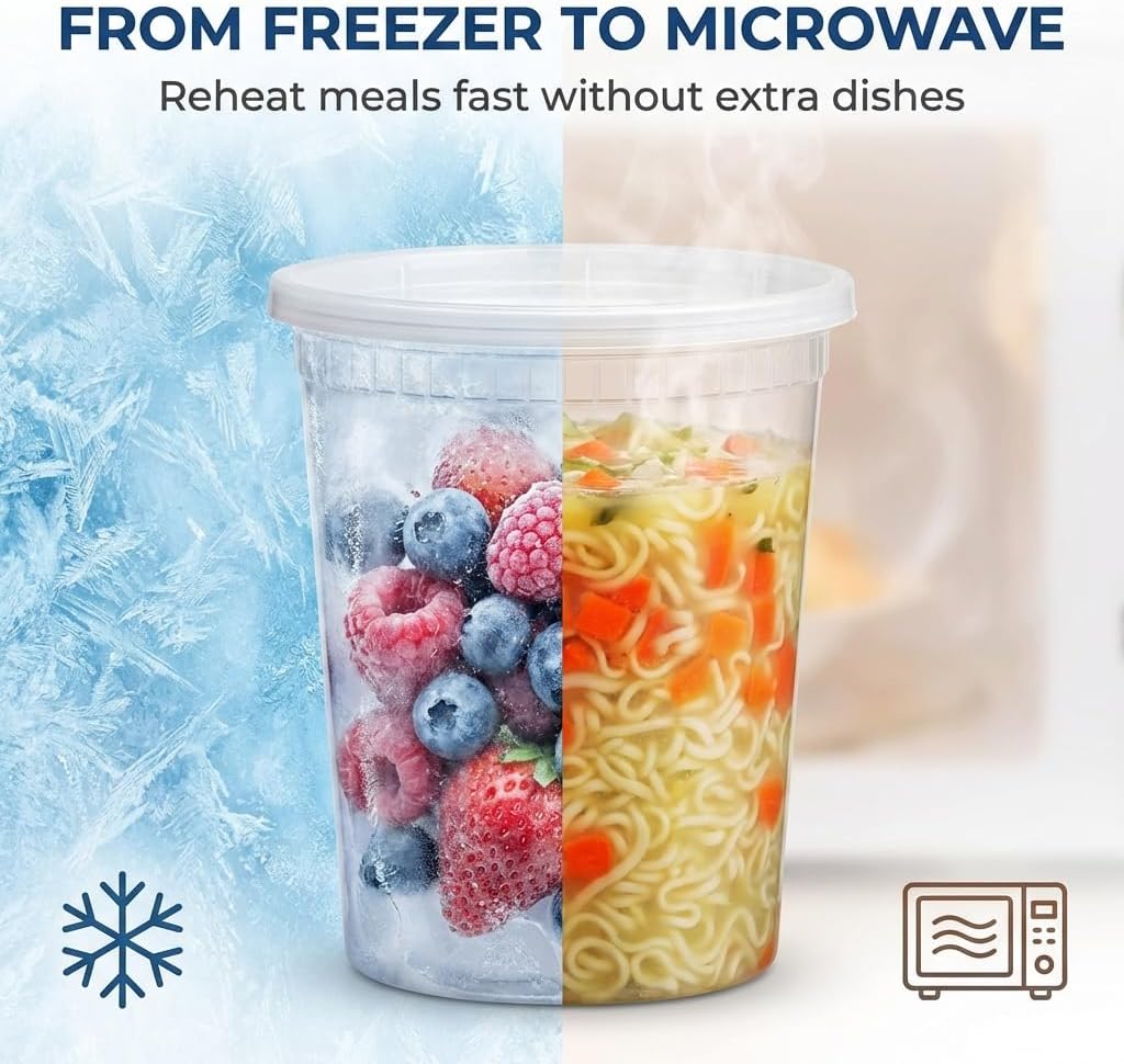Deli Containers with Lids, 16 oz and 32 oz, 48 Sets