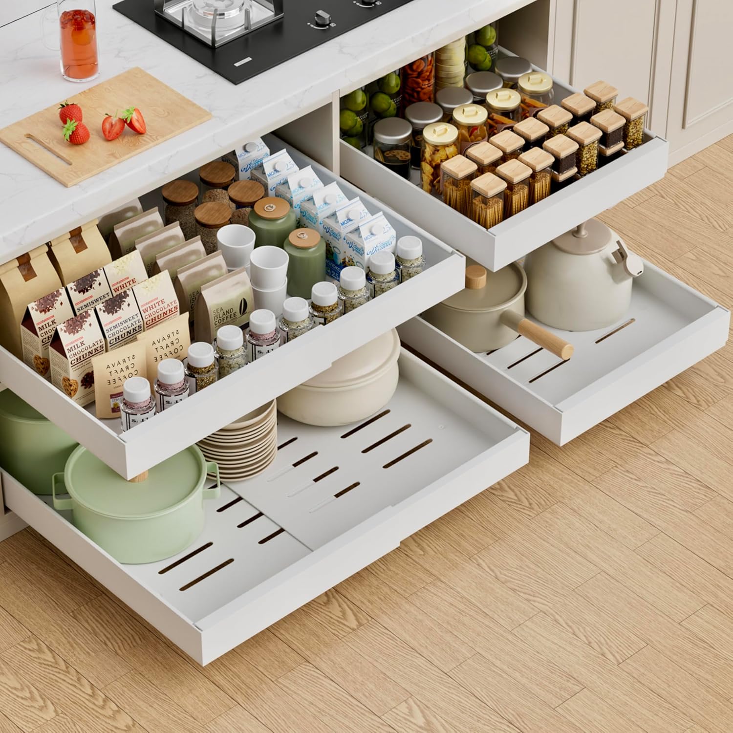 Expandable Pull-Out Cabinet Drawers, 21 inch, 4 Pack