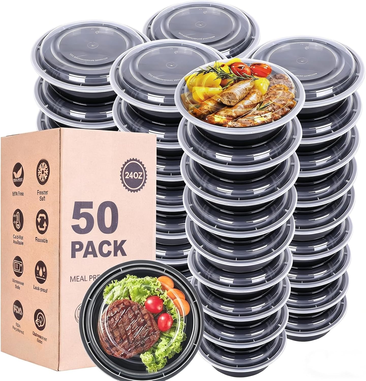 Extra-Thick Meal Prep Containers, 32 oz, 50 Pack