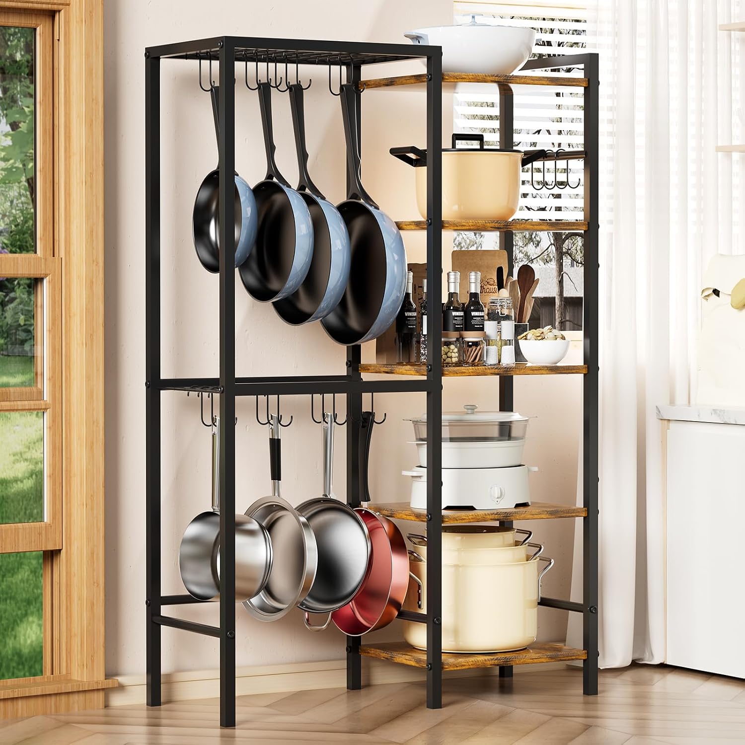 Five-Tier Pot and Pan Rack with Hooks