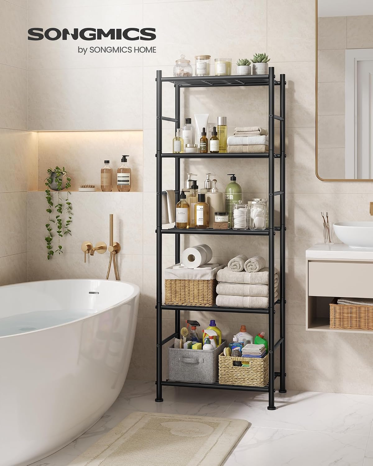 Five-Tier Steel Shelving Unit, 56.7 inch
