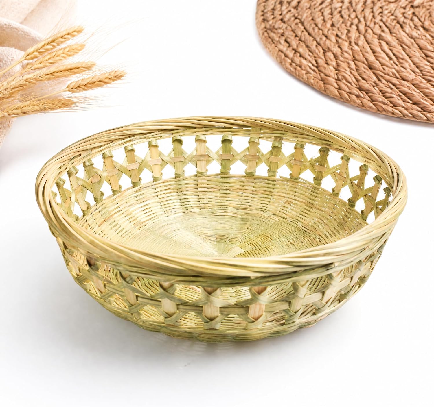 Flat-Bottom Woven Bamboo Fruit Basket