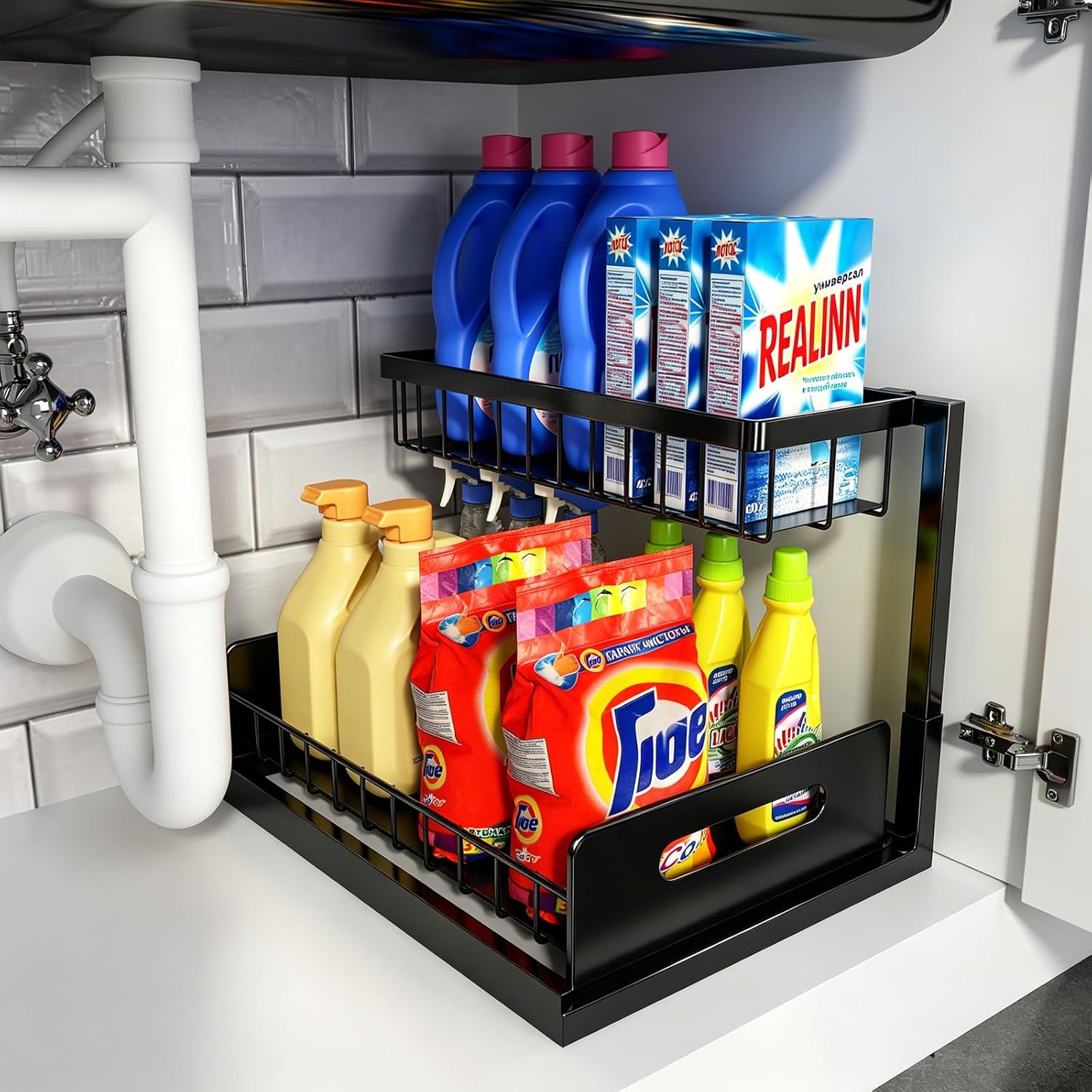L-Shaped Pull-Out Under-Sink Organiser, 2 Tier