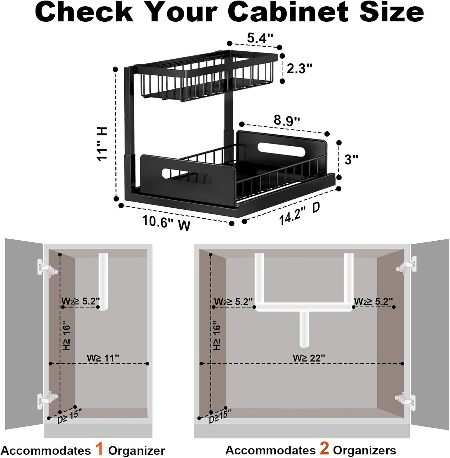L-Shaped Pull-Out Under-Sink Organiser, 2 Tier