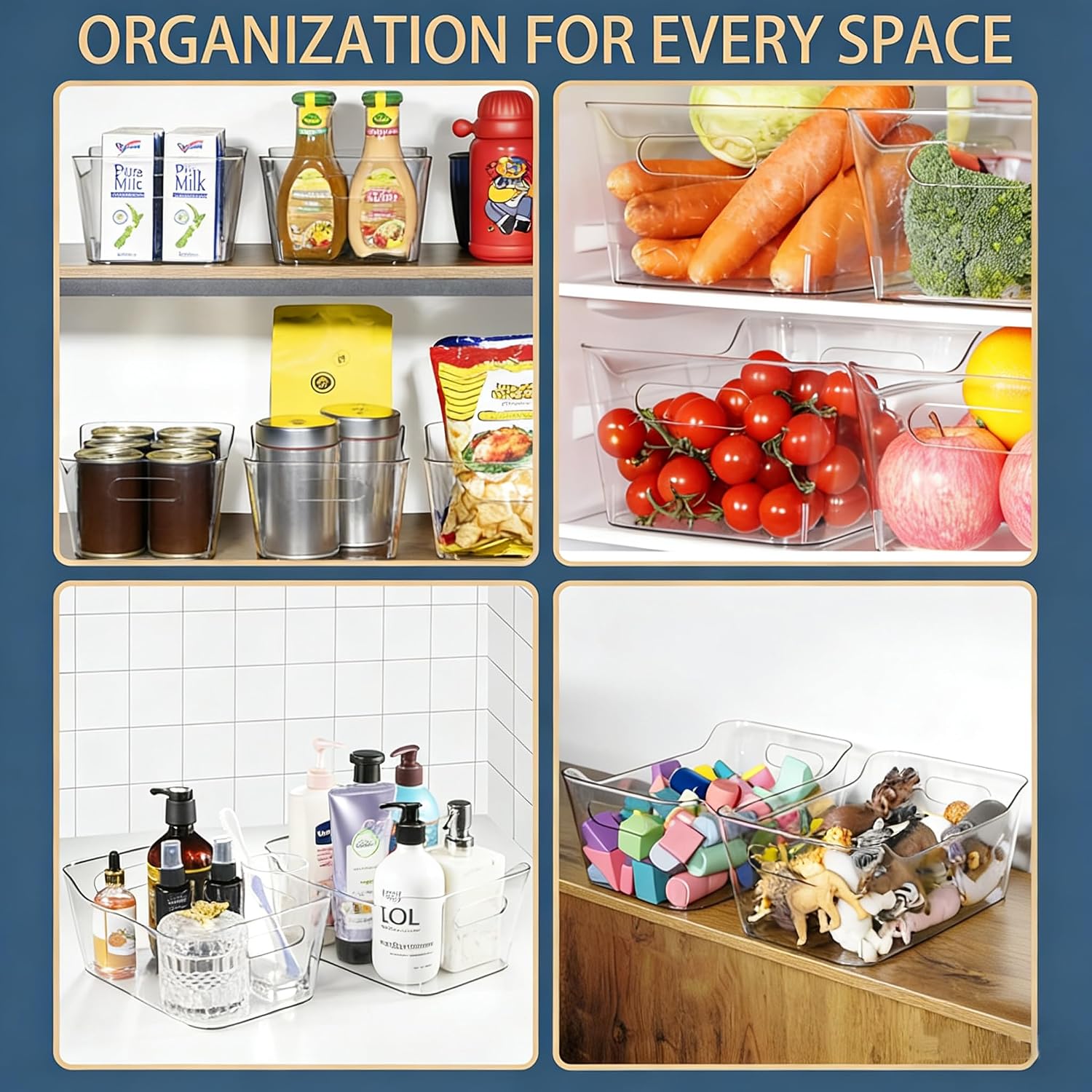Multi-Use Clear Organiser Bins, 12 Pack