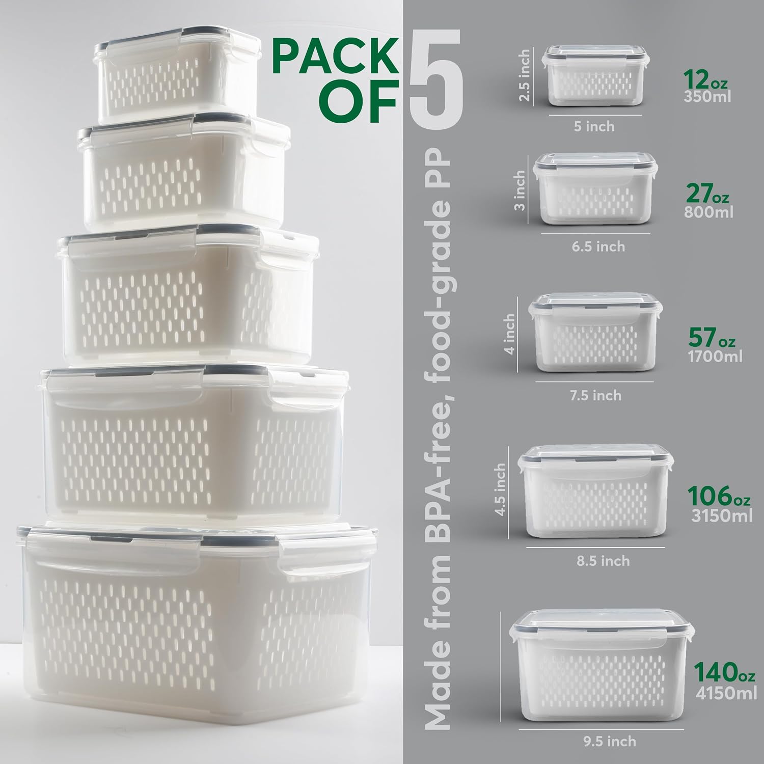 Produce Containers with Colander, 5 Piece