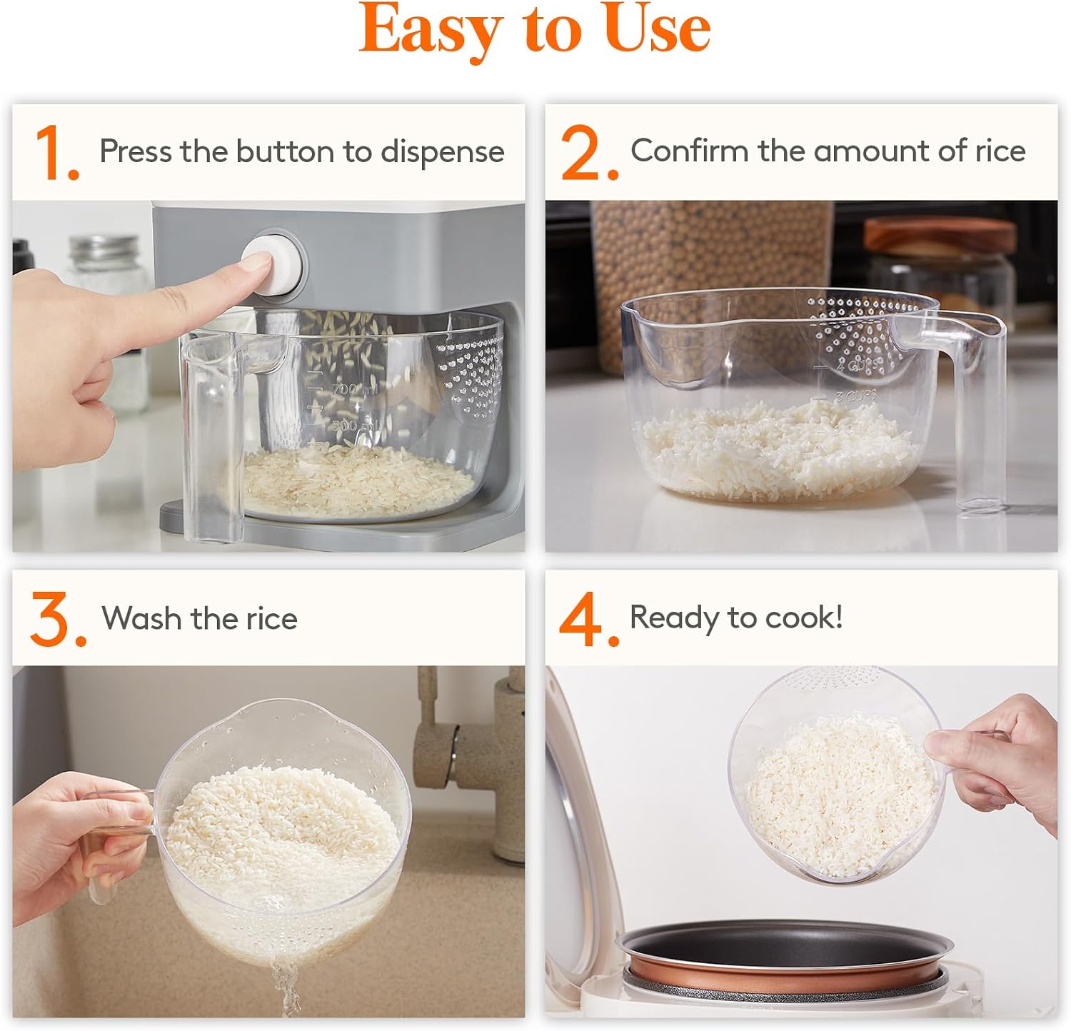 Rice Dispenser, 25 lb, with Measuring Cup