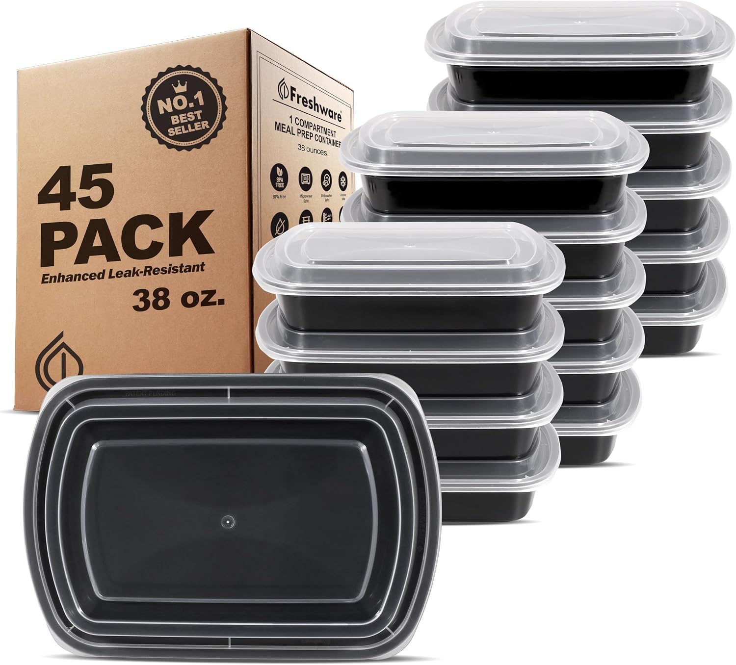 Single-Compartment Meal Prep Containers, 50 Pack