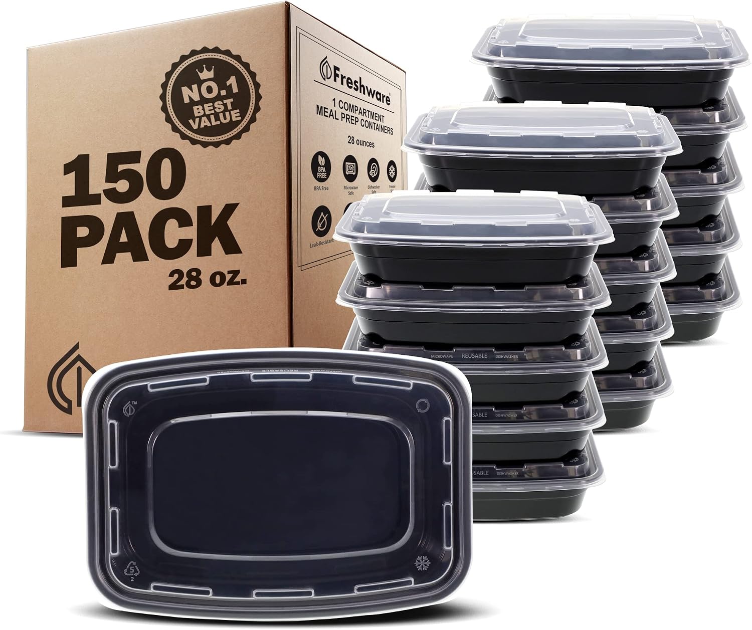 Single-Compartment Meal Prep Containers, 50 Pack