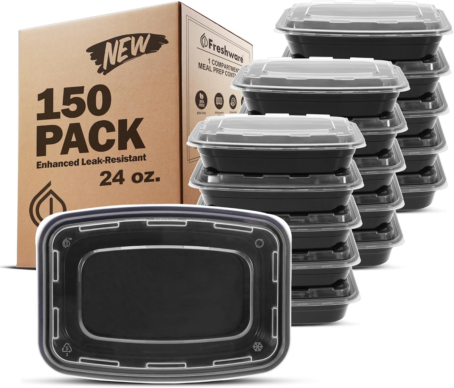 Single-Compartment Meal Prep Containers, 50 Pack