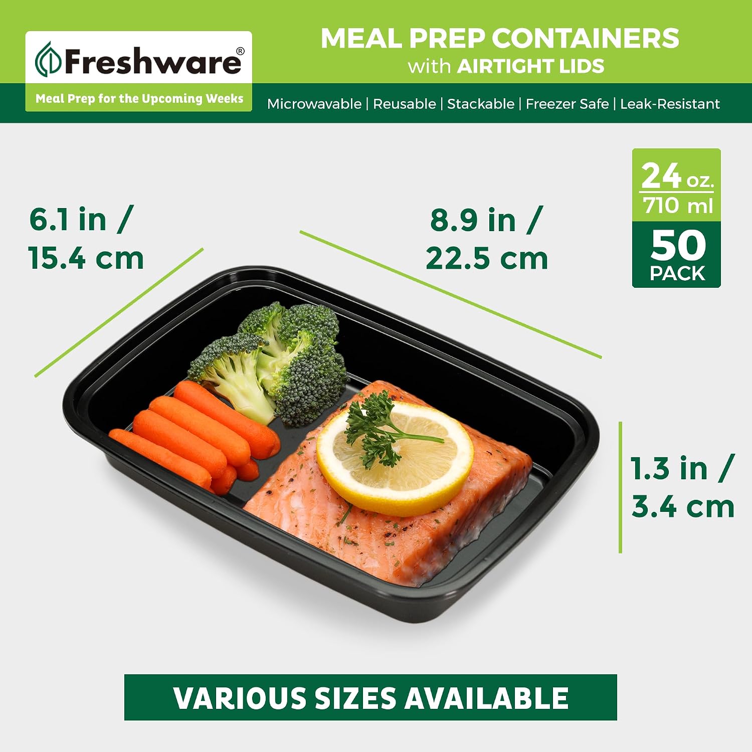 Single-Compartment Meal Prep Containers, 50 Pack