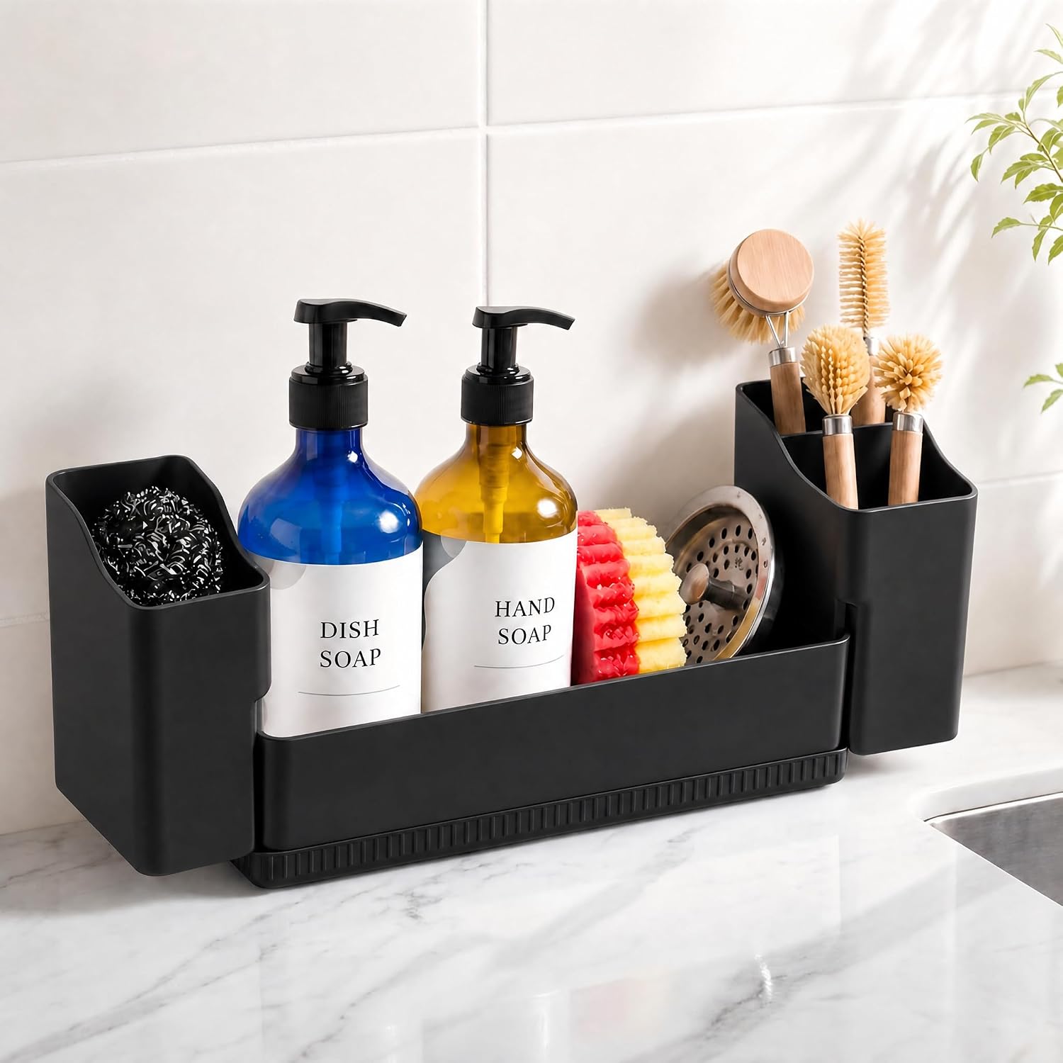Sponge Holder with Drying Stone, Black