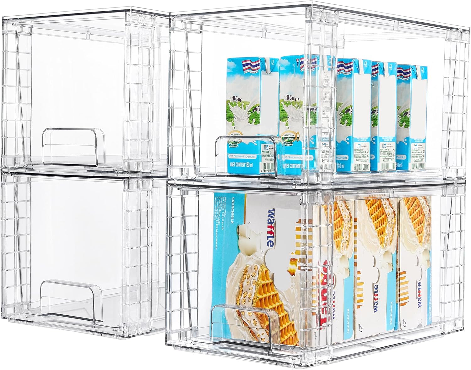 Stackable Clear Pantry Drawers, 4 Pack, Large