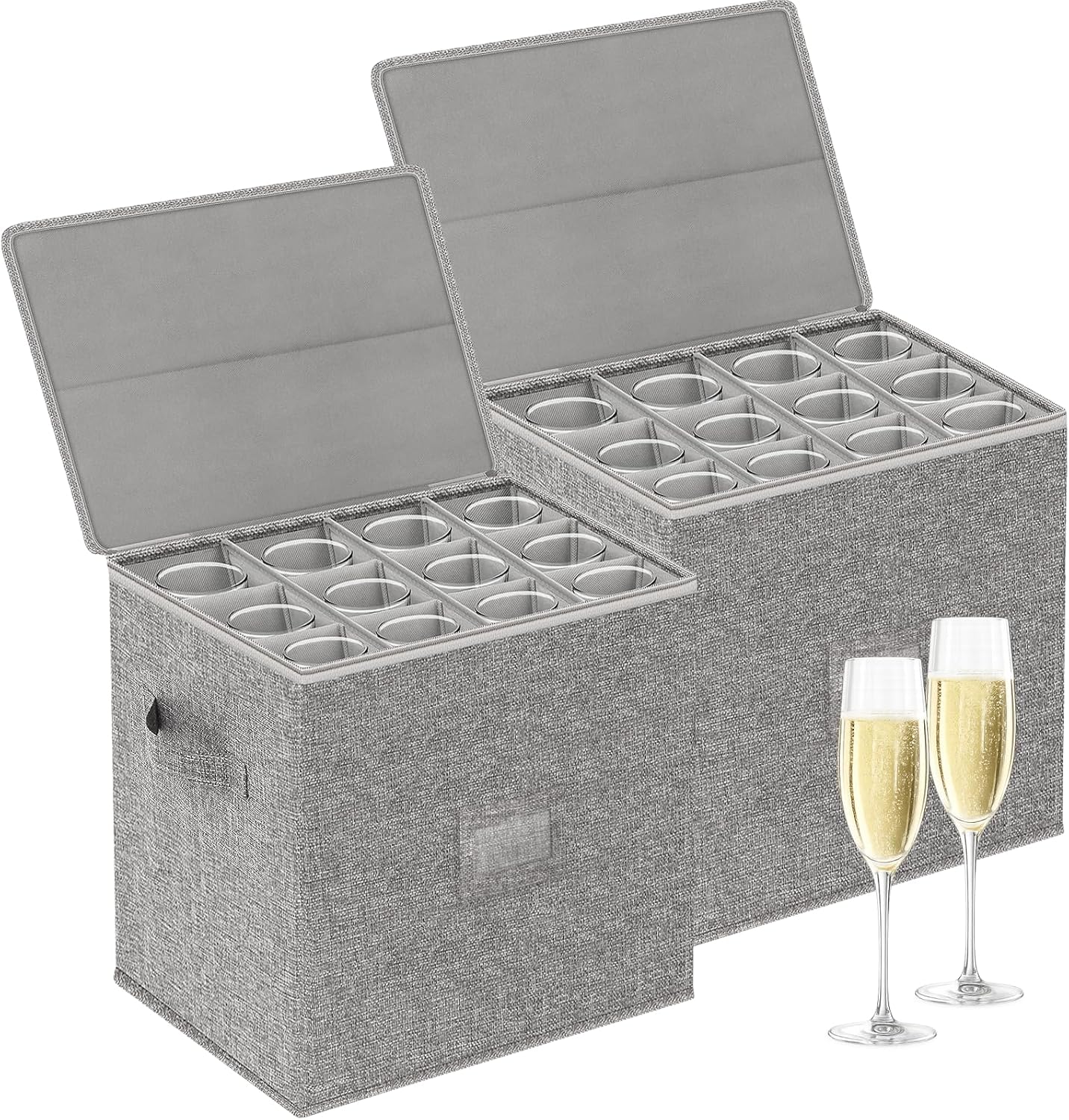 Stemware Storage Box with Dividers, 2 Pack