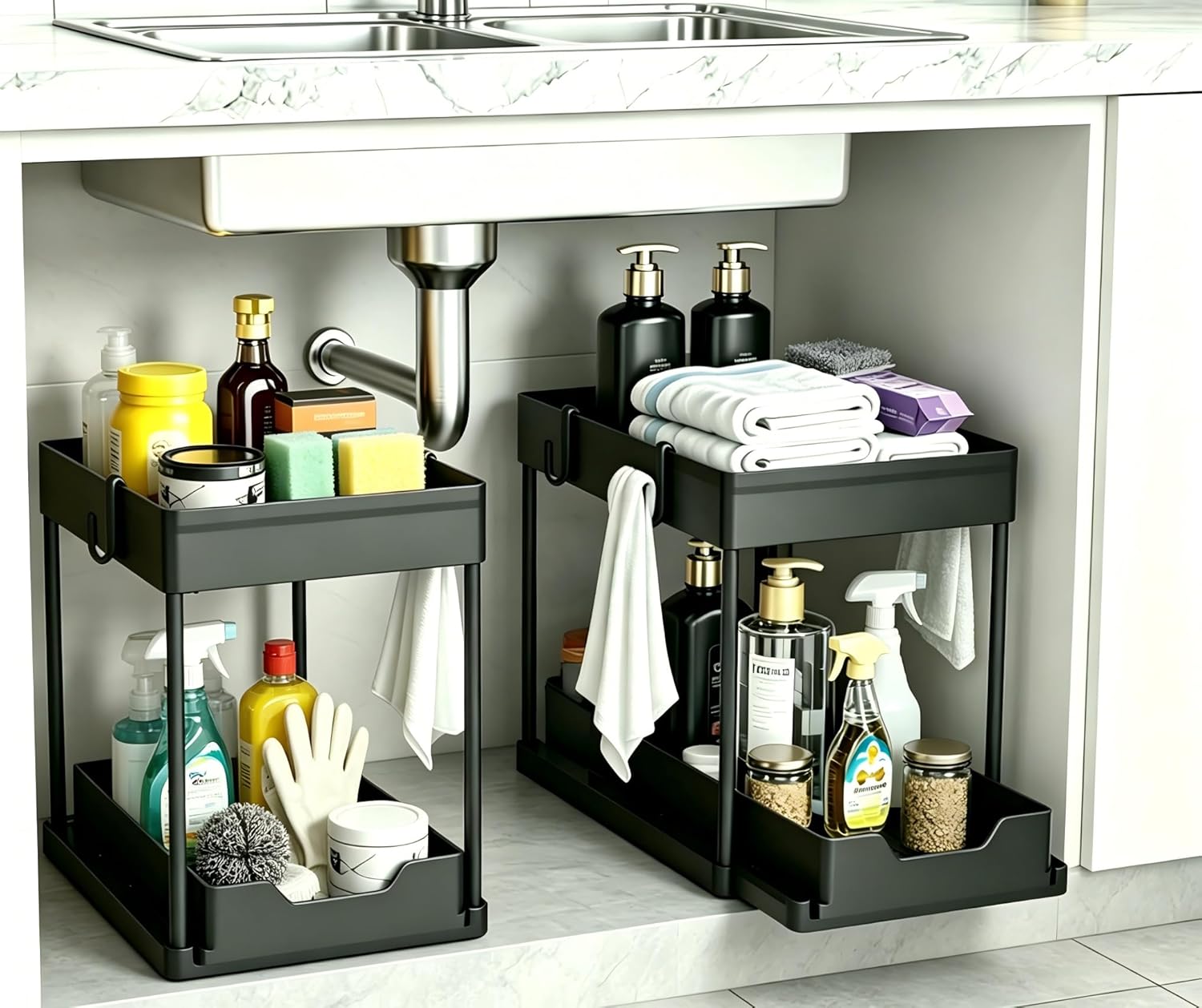 Two-Tier Sliding Under-Sink Organiser, 2 Pack